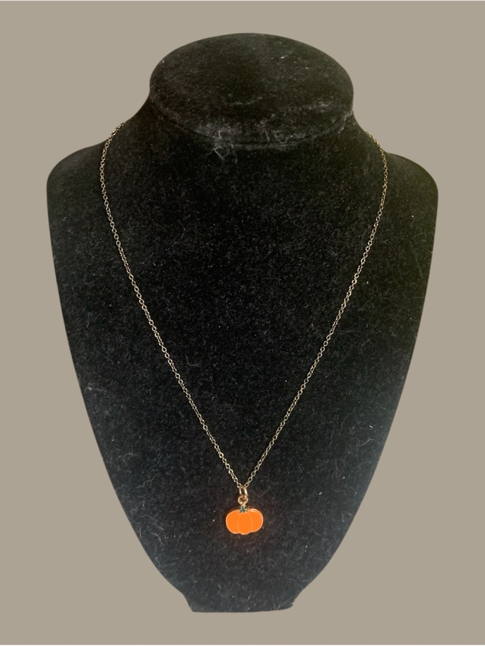 Dainty Orange Enamel Pumpkin Pendant Necklace Gold Chain Lobster Clasp Fastening